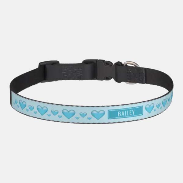 Blue Hearts Personalizable Dog Collar