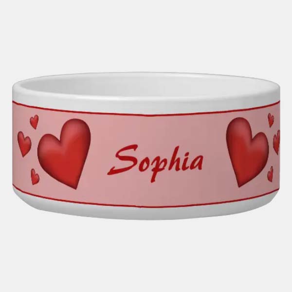 Red Hearts Personalizable Pet Bowl